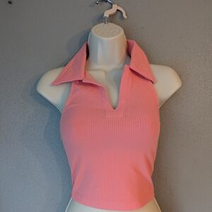 Elegant Pink Collared Women's Tank Top